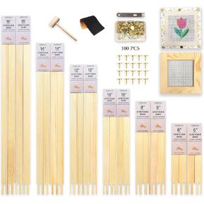 24 Pcs Needlepoint Stretcher Bars Set (6 Complete Frames), 6 Sizes 6"–16", Premium Pine Wood, Includes 100 Tacks & Tools, for Embroidery & Canvas Stretching in Kuwait