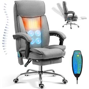 TonghuaS Massage Office Chair with Foot Rest Vibration and Heating, 90-130° Reclining Desk Chair, Ergonomic Reclining Computer Gaming Leather Chair(White) in Kuwait