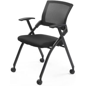 Stackable Office Chair with Wheels - Heavy Duty Folding Chair with Padded Seat & Flex Back, 350lb Capacity - Conference, Training Room, Guest, Reception - 1 Pack, Black in Kuwait
