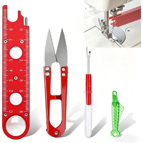 4 Pcs Sewing Machine Needle Threader with Seam Ripper, 4 in 1 Automatic Needle Threading Tool with Magnifier & Ruler, Anti-Prick Design, Multifunctional Sewing Set for Quilting Alterations Tailoring in Kuwait