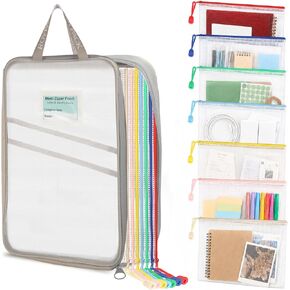 7-Pack Mesh Zipper Pouch with 1 Organizer Bag, A4 Size (13x9.4) Clear Waterproof File Bags, Fits 14 Inch Laptop, Professional Office & College Organizing System (8pcs) in Saudi Arabia
