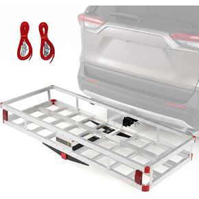 Aluminum Cargo Carrier, Hitch Mount Luggage Basket with 9" High Side Rails, 5/8" Pin, Straps & Reflectors, Heavy Duty Cargo Basket Fits 2" Receiver for SUV & Truck, 500 lbs Capacity in Kuwait