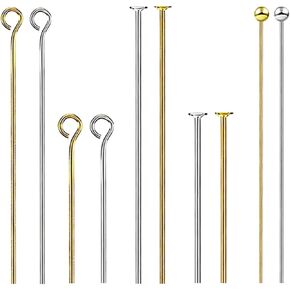 1000Pcs Stainless Steel Head Pins, T-pins and Eye Pins Set, Mixed Color and Finishes, Jewelry Making Findings for DIY Earrings Necklaces Bracelets and Craft Projects in Kuwait