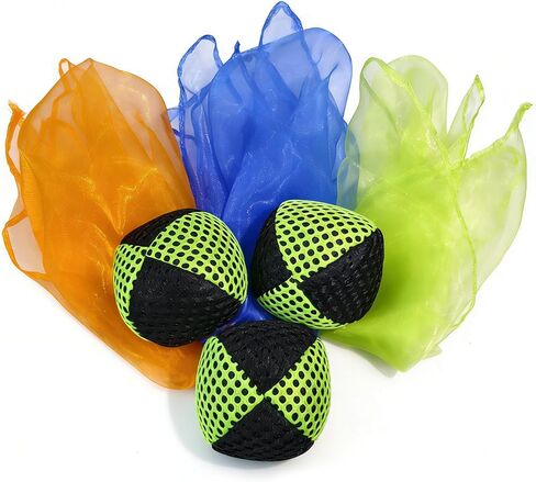 Juggling Balls and Scarves for Beginners, Non-Slip Mesh Juggling Set with Multiple Colors, Ideal for Hand-Eye Coordination Training & Multi-Scene Entertainment (Black Green) in Kuwait