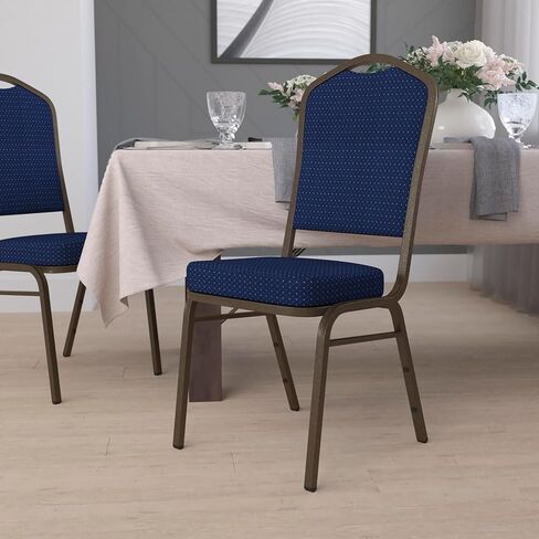 كرسي BizChair Crown Back للولائم، قماش بنمط أزرق داكن/إطار عروق ذهبي in Kuwait