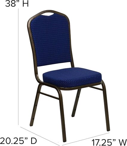 كرسي BizChair Crown Back للولائم، قماش بنمط أزرق داكن/إطار عروق ذهبي in Kuwait