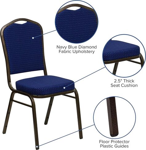 كرسي BizChair Crown Back للولائم، قماش بنمط أزرق داكن/إطار عروق ذهبي in Kuwait