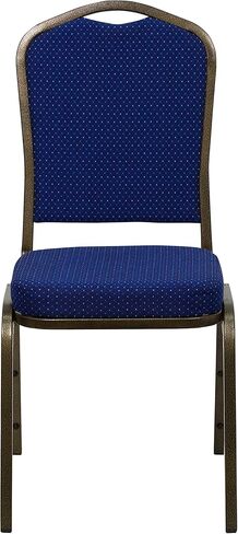 كرسي BizChair Crown Back للولائم، قماش بنمط أزرق داكن/إطار عروق ذهبي in Kuwait