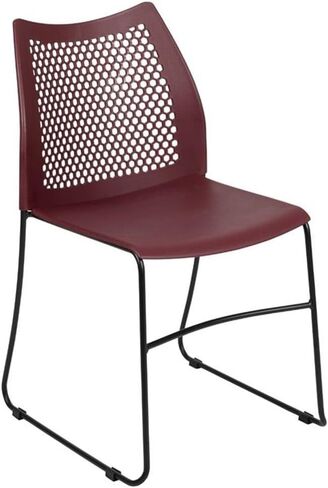 Pemberly Row Perforated Plastic Sled Base Stacking Chair, Navy Finish, Contoured Ergonomic Design, Durable Metal Frame, Airflow Back, 32" H x 18.25" W x 21" D, Commercial Guest or Event Seating in Kuwait