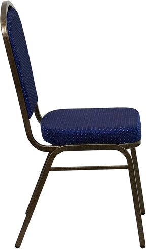 كرسي BizChair Crown Back للولائم، قماش بنمط أزرق داكن/إطار عروق ذهبي in Kuwait