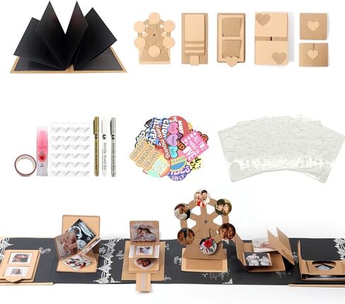DIY Scrapbook Album Creative Scrapbooking Kit Photo Album 3D Interactive Memory Book for Wedding, Baby, Anniversary, Family Photos Adventure Book Travel Diary Photo Book Album DIY 3D Decoration Card in Kuwait