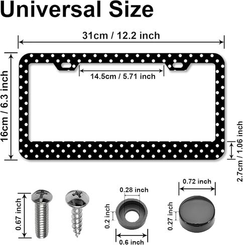Polka Dots License Plate Frames，Polka dots Car Accessories for Women and Men ，Cute License Plate，Aluminum License Plate Frame Fits Standard US Vehicles Size 12.2 x 6 Inch (Black-Polka dots) in Saudi Arabia