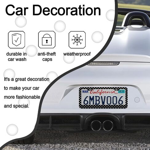 Polka Dots License Plate Frames，Polka dots Car Accessories for Women and Men ，Cute License Plate，Aluminum License Plate Frame Fits Standard US Vehicles Size 12.2 x 6 Inch (Black-Polka dots) in Saudi Arabia