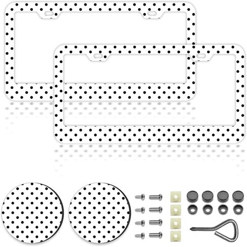 Polka Dots License Plate Frames，Polka dots Car Accessories for Women and Men ，Cute License Plate，Aluminum License Plate Frame Fits Standard US Vehicles Size 12.2 x 6 Inch (Black-Polka dots) in Saudi Arabia