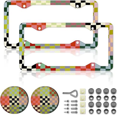 Polka Dots License Plate Frames，Polka dots Car Accessories for Women and Men ，Cute License Plate，Aluminum License Plate Frame Fits Standard US Vehicles Size 12.2 x 6 Inch (Black-Polka dots) in Saudi Arabia