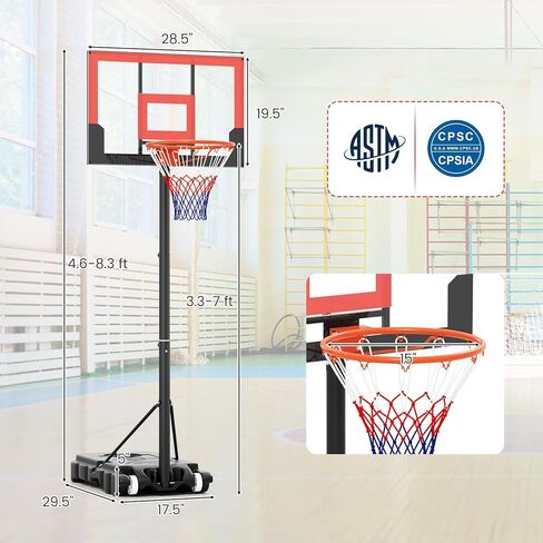GYMAX كرة السلة هوب في الهواء الطلق، 3.3-7/10 قدم هدف كرة السلة المحمول قابل للتعديل مع عجلات، لوحة خلفية للكمبيوتر الشخصي، قاعدة قابلة للملء للأطفال والشباب والكبار في الفناء الخلفي، الممر، حمام السباحة in Saudi Arabia