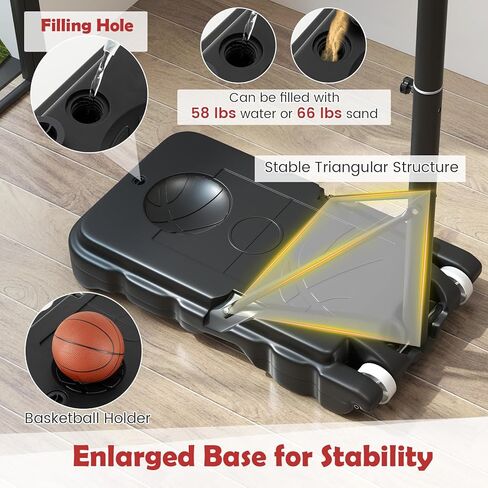 GYMAX كرة السلة هوب في الهواء الطلق، 3.3-7/10 قدم هدف كرة السلة المحمول قابل للتعديل مع عجلات، لوحة خلفية للكمبيوتر الشخصي، قاعدة قابلة للملء للأطفال والشباب والكبار في الفناء الخلفي، الممر، حمام السباحة in Saudi Arabia