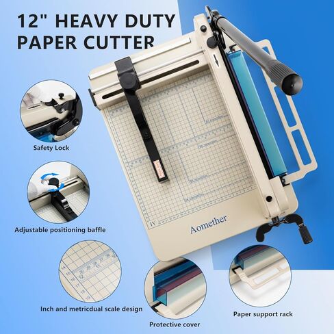 12" Heavy Duty Guillotine Paper Cutter - 400 Sheet Precision Cutting, Safety Lock Blade & Rapid Stack Processing for Office/School, Solid Steel Construction in Kuwait