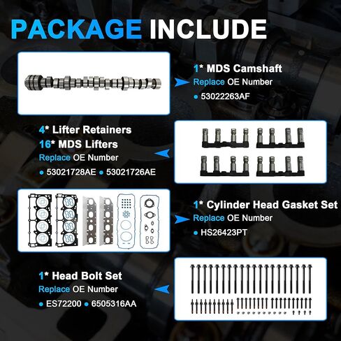 AUCERAMIC 53022263AF MDS طقم رافع عمود الحدبات مع مجموعة حشية الرأس مناسبة لـ 2009-2019 Ram 1500 Hemi 5.7L استبدال 53021728AE HS26423PT in Kuwait