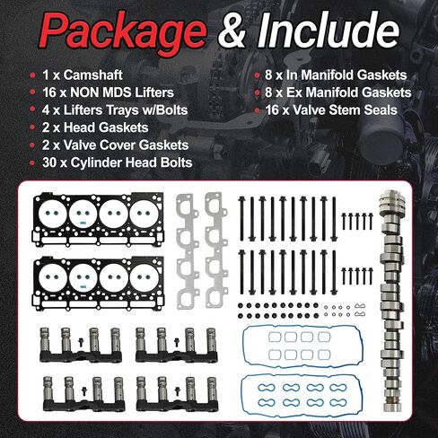 MDS 6.4 Hemi Camshaft Lifters Kit with Full Gasket Set Fit for Jeep Grand Cherokee Dodge Challenger Charger Chrysler 300 6.4L V8 2012-2019 OE#53022314AD HS26568PT in Kuwait