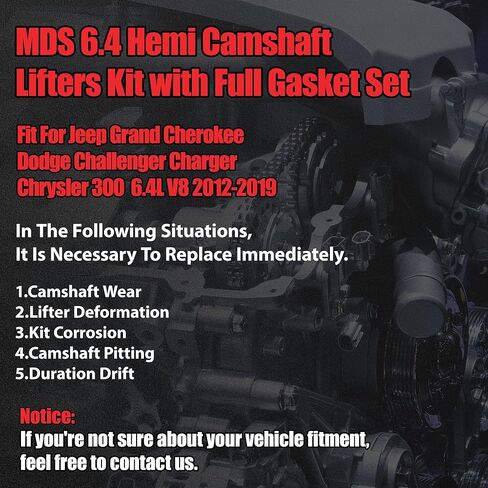 MDS 6.4 Hemi Camshaft Lifters Kit with Full Gasket Set Fit for Jeep Grand Cherokee Dodge Challenger Charger Chrysler 300 6.4L V8 2012-2019 OE#53022314AD HS26568PT in Kuwait