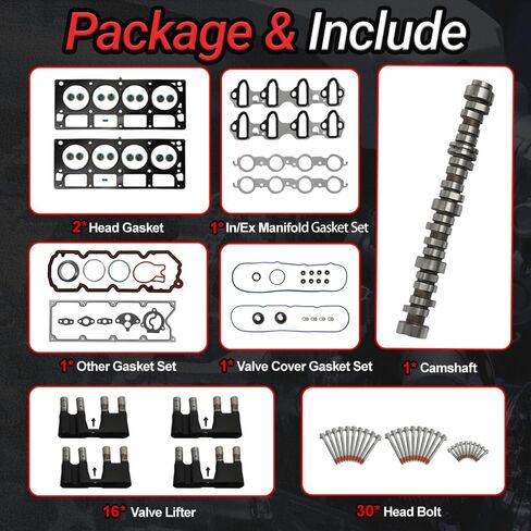 5.3 LS Gen4 AFM DOD Camshaft Lifters Kit with Overhaul Rebuild Kit & Head Bolt Fit for Chevy Silverado 1500 Suburban GMC Sierra 1500 Yukon Envoy Buick Isuzu LC9 LH6 5.3L 2007-2013 OE#12625436 in Kuwait