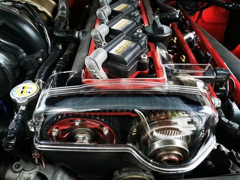 مجموعة غطاء بكرة الكاميرا الشفافة وحزام التوقيت من X-TUNING | مادة الكمبيوتر عالية الجودة | تصفية عالية | بديل مباشر لتويوتا 2JZ VVTI GTE CROWN ARISTO JAS161 SUPRA JZA80 in Kuwait