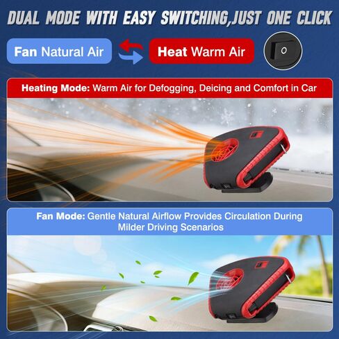 MACHSWON 12V سخان السيارة مزيل الصقيع للزجاج الأمامي، متوافق مع المركبات المجهزة بمنفذ ولاعة السجائر 12 فولت DC ABS 1 قطعة أسود وأحمر in Kuwait