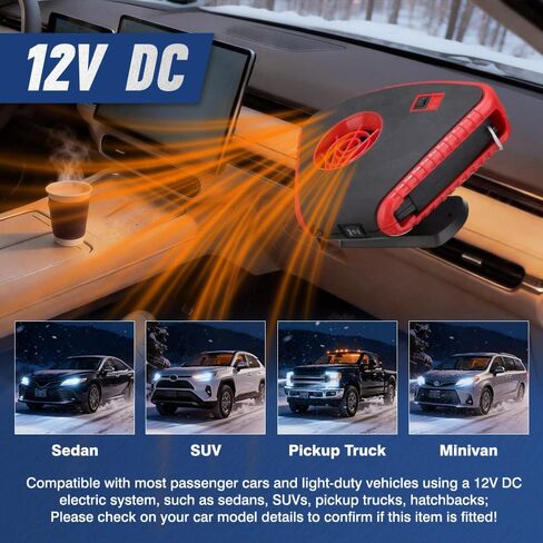 MACHSWON 12V سخان السيارة مزيل الصقيع للزجاج الأمامي، متوافق مع المركبات المجهزة بمنفذ ولاعة السجائر 12 فولت DC ABS 1 قطعة أسود وأحمر in Kuwait