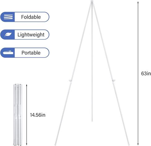 SunyesYoon Display White Easel Stand - 63" Artist Instant Tripod Collapsible Portable Floor Easel - Adjustable Art Poster Easy Folding Metal Stand for Display Show, Wedding, Painting in Kuwait