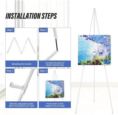 SunyesYoon Display White Easel Stand - 63" Artist Instant Tripod Collapsible Portable Floor Easel - Adjustable Art Poster Easy Folding Metal Stand for Display Show, Wedding, Painting in Kuwait