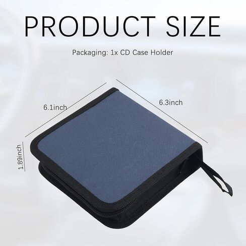 40 Capacity CD Case for Car Foldable,Portable CD Holder Case with Zipper,Oxford Fabric DVD Storage Binder Wallet Car Accessories for Discs,CDs,DVDs,Blu-Rays Fit Most Vehicles in Kuwait