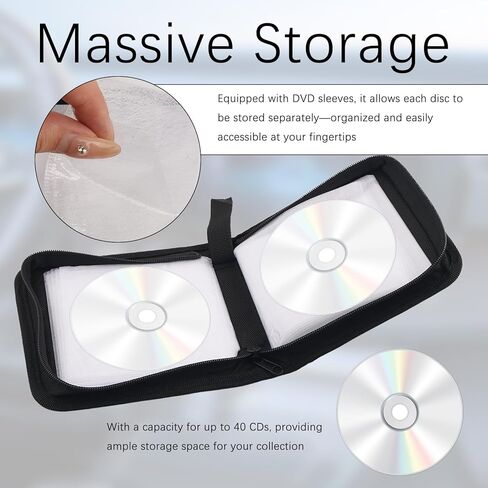 40 Capacity CD Case for Car Foldable,Portable CD Holder Case with Zipper,Oxford Fabric DVD Storage Binder Wallet Car Accessories for Discs,CDs,DVDs,Blu-Rays Fit Most Vehicles in Kuwait