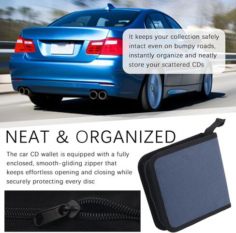 40 Capacity CD Case for Car Foldable,Portable CD Holder Case with Zipper,Oxford Fabric DVD Storage Binder Wallet Car Accessories for Discs,CDs,DVDs,Blu-Rays Fit Most Vehicles in Kuwait