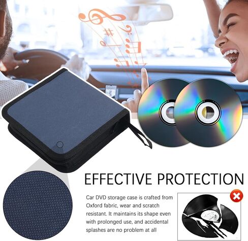40 Capacity CD Case for Car Foldable,Portable CD Holder Case with Zipper,Oxford Fabric DVD Storage Binder Wallet Car Accessories for Discs,CDs,DVDs,Blu-Rays Fit Most Vehicles in Kuwait