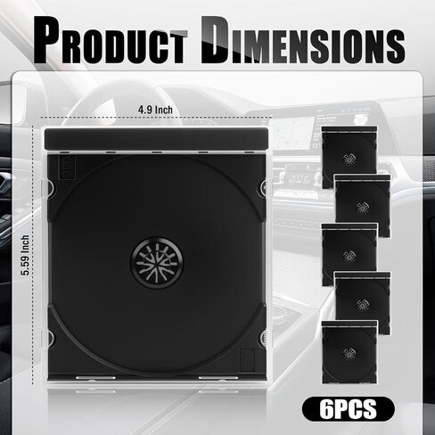 6PCS Single Car CD Jewel Cases,Stackable Clear CD Cases with Black Tray,10mm Thickness Standard Plastic CDs Case Car Accessories Fit for Storing Discs,CDs,DVDs,Blu-Rays in Kuwait