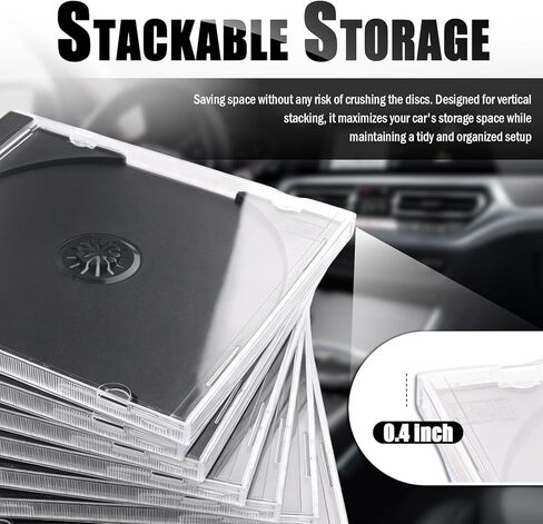 6PCS Single Car CD Jewel Cases,Stackable Clear CD Cases with Black Tray,10mm Thickness Standard Plastic CDs Case Car Accessories Fit for Storing Discs,CDs,DVDs,Blu-Rays in Kuwait