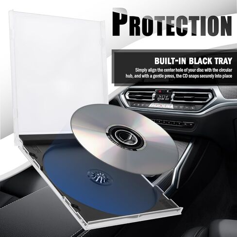 6PCS Single Car CD Jewel Cases,Stackable Clear CD Cases with Black Tray,10mm Thickness Standard Plastic CDs Case Car Accessories Fit for Storing Discs,CDs,DVDs,Blu-Rays in Kuwait