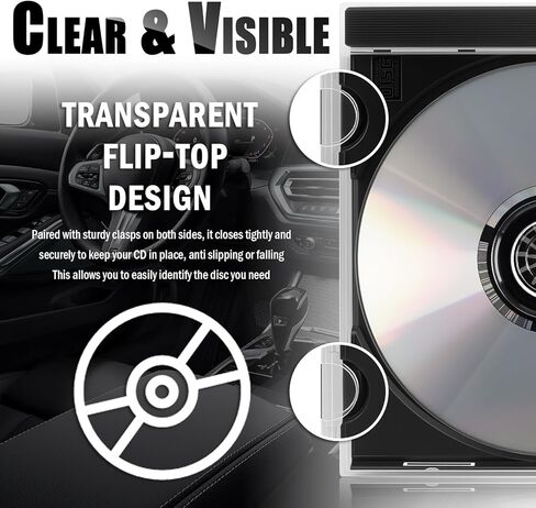 6PCS Single Car CD Jewel Cases,Stackable Clear CD Cases with Black Tray,10mm Thickness Standard Plastic CDs Case Car Accessories Fit for Storing Discs,CDs,DVDs,Blu-Rays in Kuwait