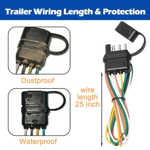 4 Pin Trailer Wiring Harness 25 Inch, 16AWG 4 Wire 4 Prong Trailer Wire Male End with Dust Cover, Trailer Light Plug Replacement Connector for Trailer Hitch Wire in Kuwait