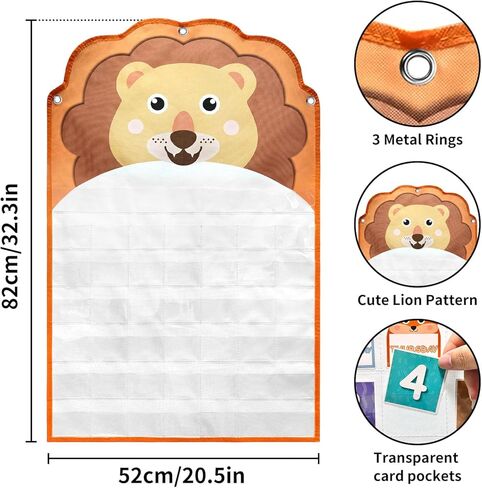 Animal Face Monthly Calendar Pocket Chart for kids,Educational Calendar Pocket Chart Set with Weather Cards, Months, Numbers 1-31, Holidays and Special Events, Lion Design in Kuwait