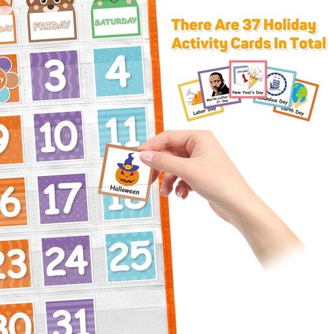 Animal Face Monthly Calendar Pocket Chart for kids,Educational Calendar Pocket Chart Set with Weather Cards, Months, Numbers 1-31, Holidays and Special Events, Lion Design in Kuwait