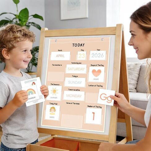 Calendar Pocket Chart for Kids, 21.5"H×14.25"L, 155 Laminated Cards with Back Storage Pocket, Early Education Teaching Supplies in Kuwait