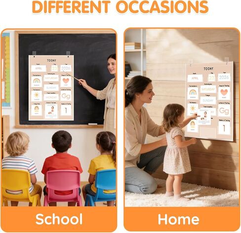 Calendar Pocket Chart for Kids, 21.5"H×14.25"L, 155 Laminated Cards with Back Storage Pocket, Early Education Teaching Supplies in Kuwait
