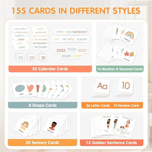 Calendar Pocket Chart for Kids, 21.5"H×14.25"L, 155 Laminated Cards with Back Storage Pocket, Early Education Teaching Supplies in Kuwait