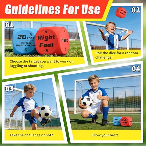 Big Size Soccer Training Dice Set, 2Pcs Soccer Gifts Shooting & Juggling Soccer with Mesh Bag Training Equipment for Games, Boost Soccer Skills with Fun Practice for 8-12 Boys & Girls in Kuwait