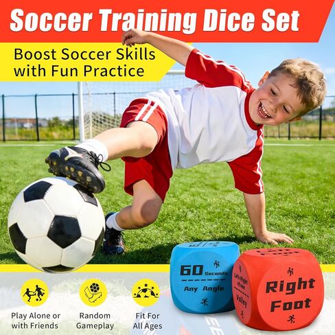 Big Size Soccer Training Dice Set, 2Pcs Soccer Gifts Shooting & Juggling Soccer with Mesh Bag Training Equipment for Games, Boost Soccer Skills with Fun Practice for 8-12 Boys & Girls in Kuwait