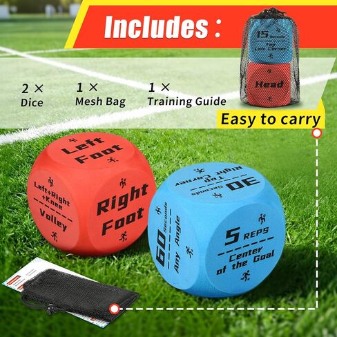 Big Size Soccer Training Dice Set, 2Pcs Soccer Gifts Shooting & Juggling Soccer with Mesh Bag Training Equipment for Games, Boost Soccer Skills with Fun Practice for 8-12 Boys & Girls in Kuwait