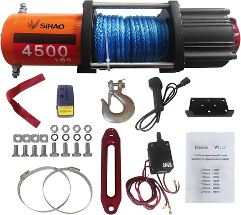 ATV/UTV Winch 4500 lb Electric Truck Winch 12V with Synthetic Rope Aluminum Fairlead Wireless & Wired Remote, IP65 Waterproof Towing Off-Road Trailer ATV Boat in Kuwait