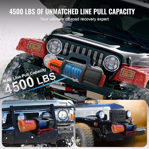 ATV/UTV Winch 4500 lb Electric Truck Winch 12V with Synthetic Rope Aluminum Fairlead Wireless & Wired Remote, IP65 Waterproof Towing Off-Road Trailer ATV Boat in Kuwait